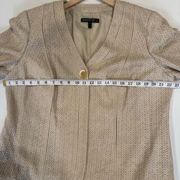 Lafayette 148 Blazer Jacket One Button Woven Textured Neutral 14 - Picture 6 of 7